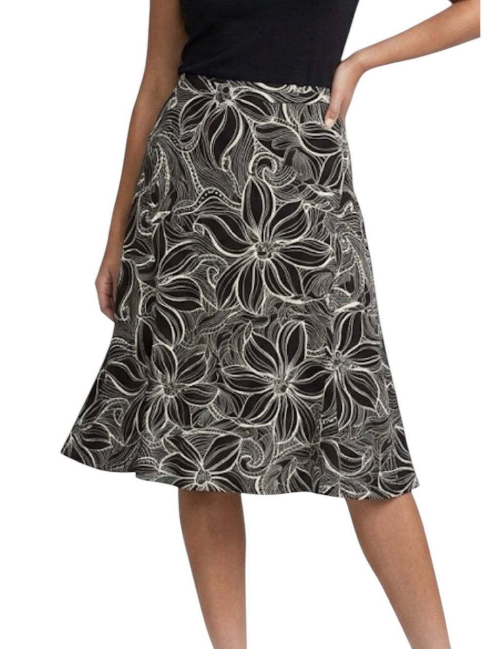 Talbots Women’s Black Floral A-Line Knee-Length Skirt Size Medium Petite